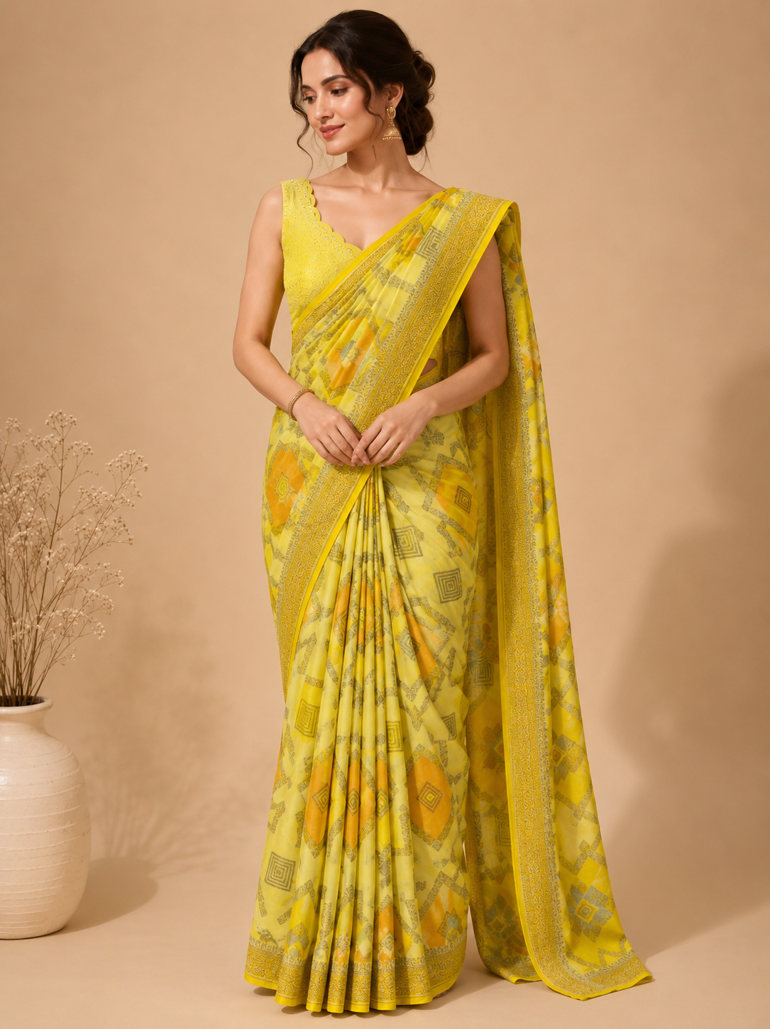 Sunshine Yellow Pure Banarasi Crepe Silk Rangkaat