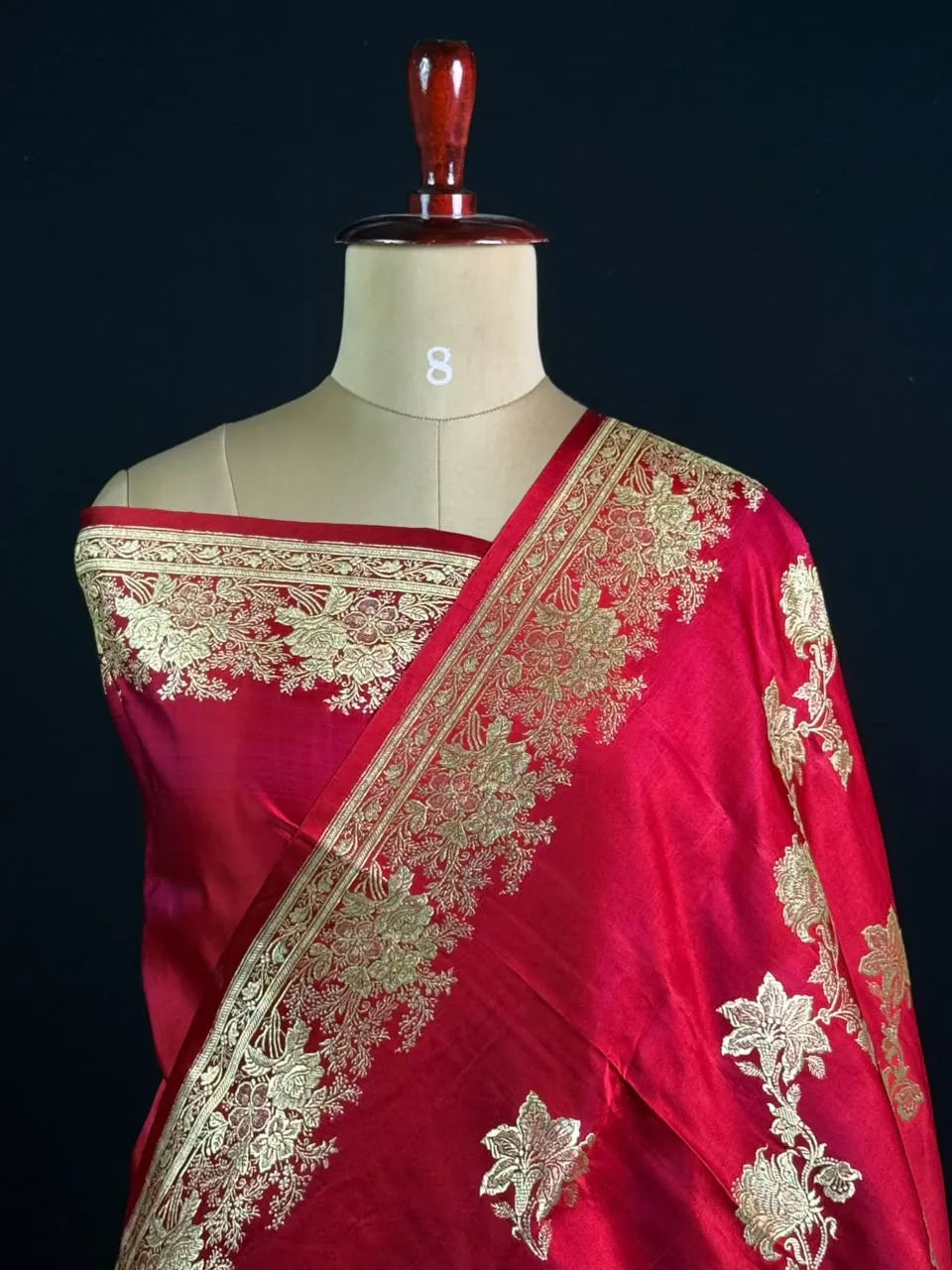 Banarasi Mashru Silk Saree with Exquisite Floral Embroidery and Ornate Border