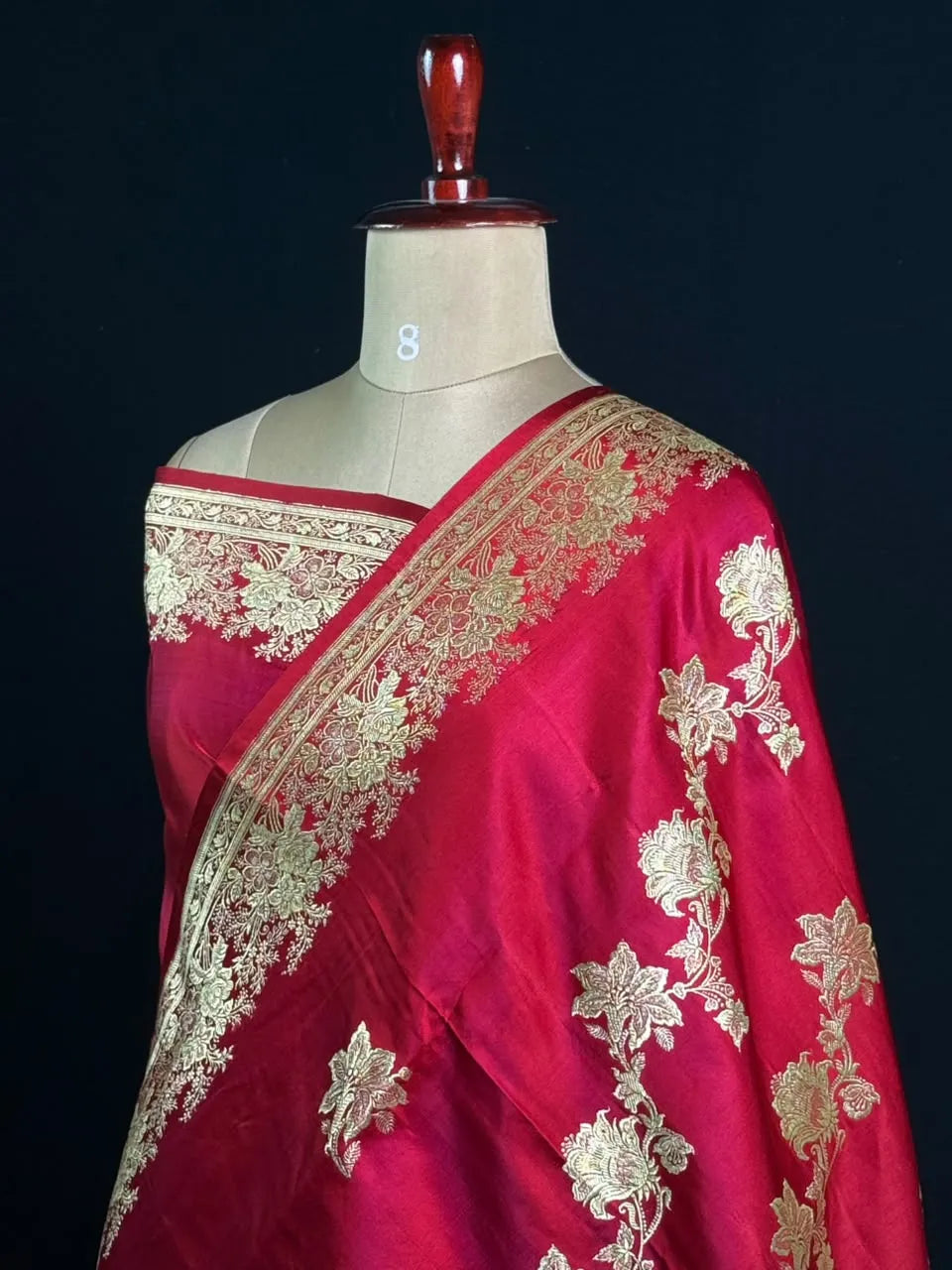 Banarasi Mashru Silk Saree with Exquisite Floral Embroidery and Ornate Border