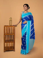 Load image into Gallery viewer, Banarasi Semi Katan Silk Saree In  Royal Blue With Sky Blue
