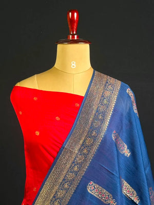 Semi Raw Silk Chanderi Saree with Elegant Piping Border