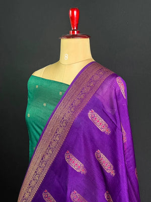 Semi Raw Silk Chanderi Saree with Elegant Piping Border