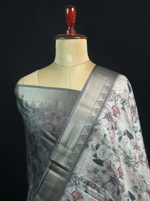 Ethnic Wear Semi Tussar Silk Saree with Timeless Floral Design
