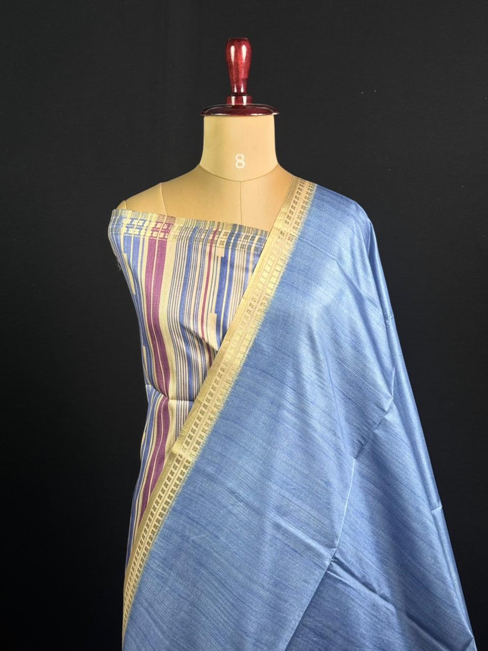 Elegant Semi Tussar Silk Saree with Classic Woven Border 