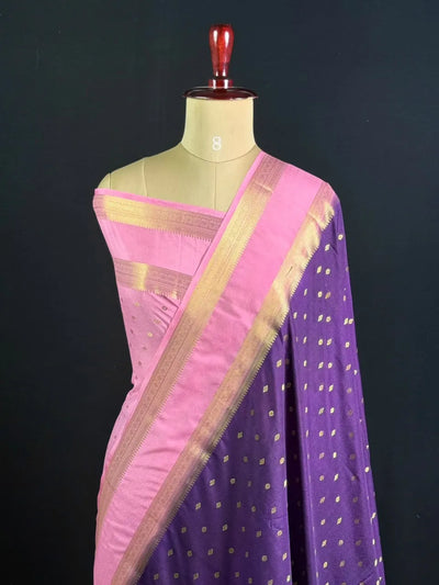 Semi Mysore Silk Zari Butti & Contrast Border