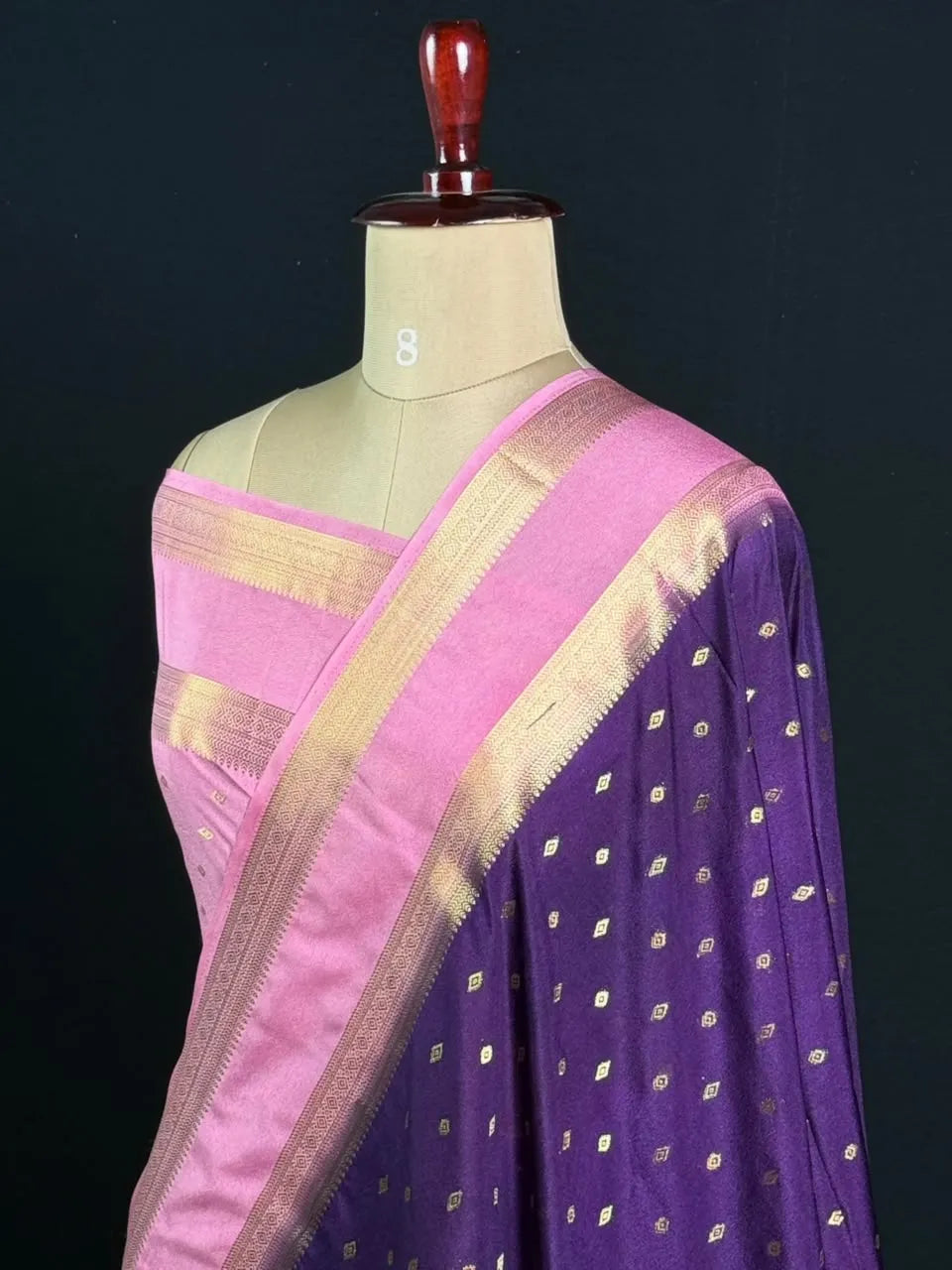Semi Mysore Silk Zari Butti & Contrast Border