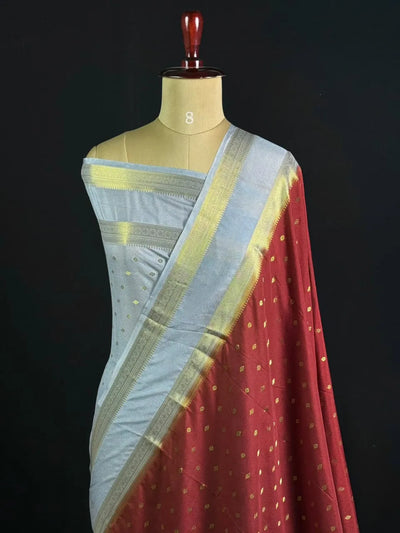 Semi Mysore Silk Zari Butti & Contrast Border