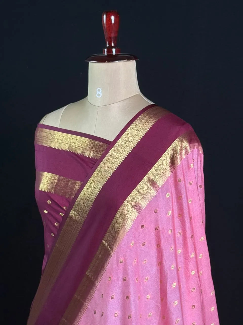 Semi Mysore Silk Zari Butti & Contrast Border