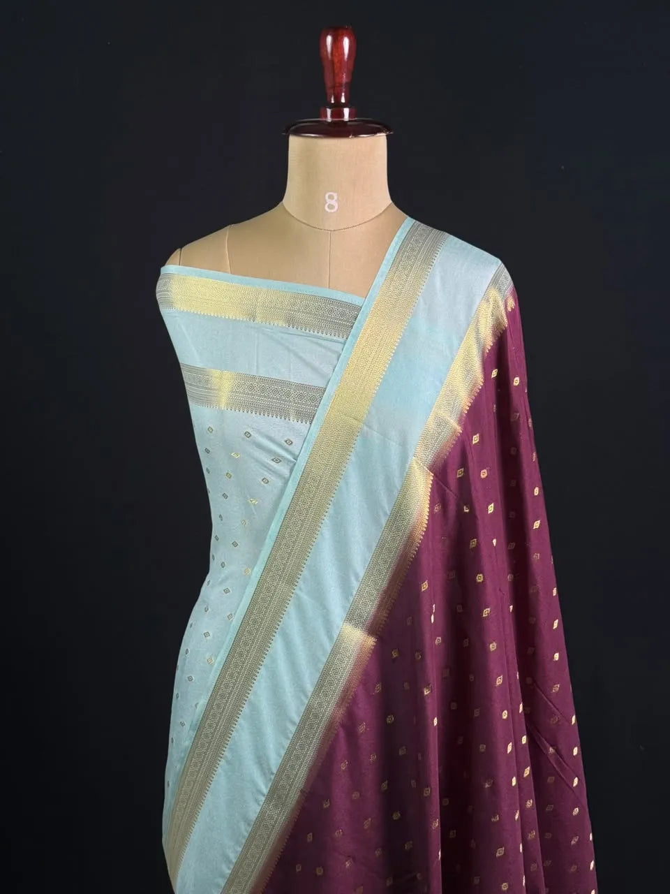 Semi Mysore Silk Zari Butti & Contrast Border