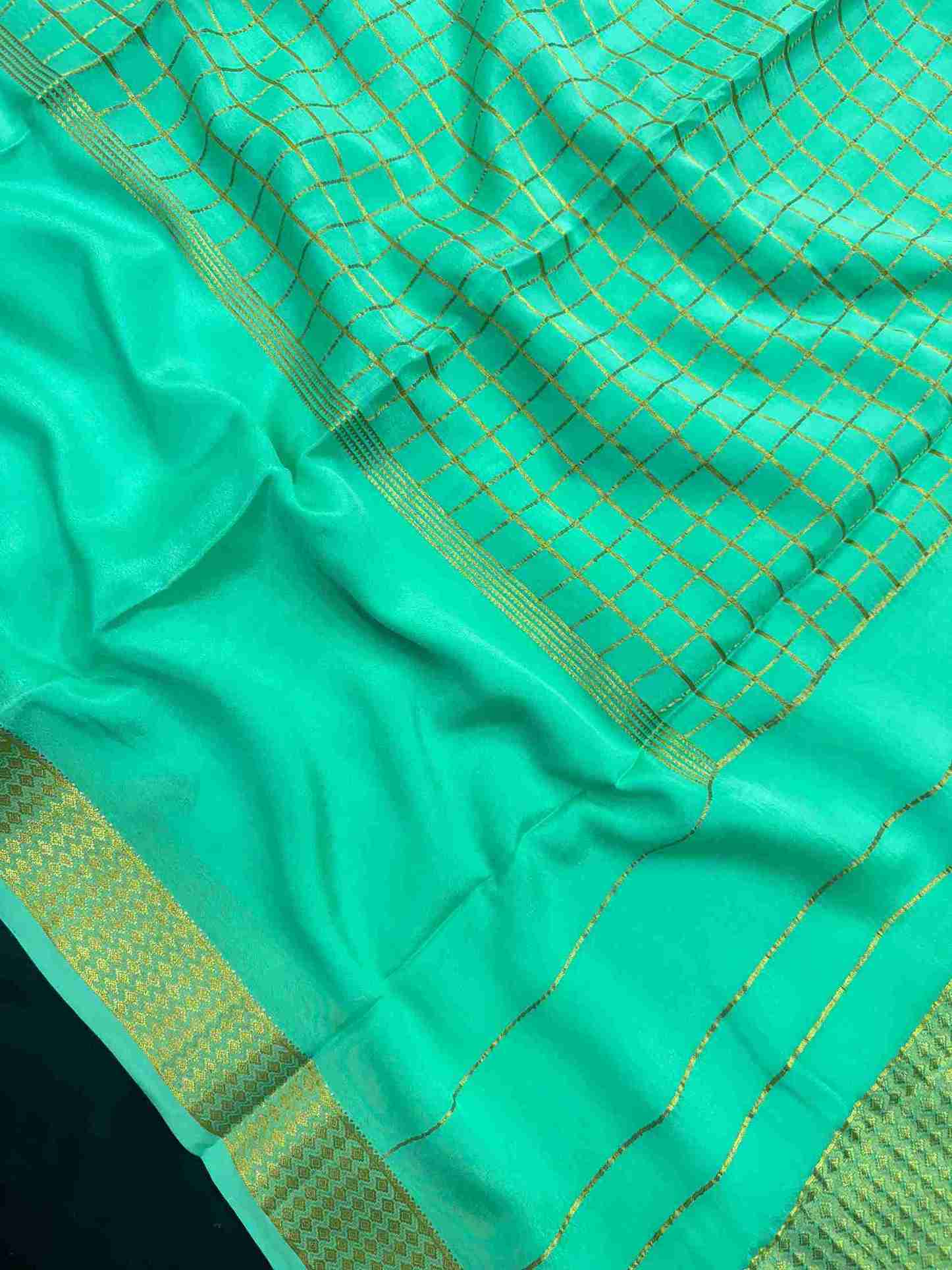 Pure Mysore Crepe Silk Saree-Centre Chex