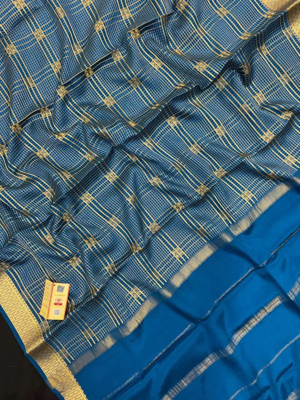 Handwoven Pure Mysore Silk Saree with Royal Chex Pattern (Chamundi)
