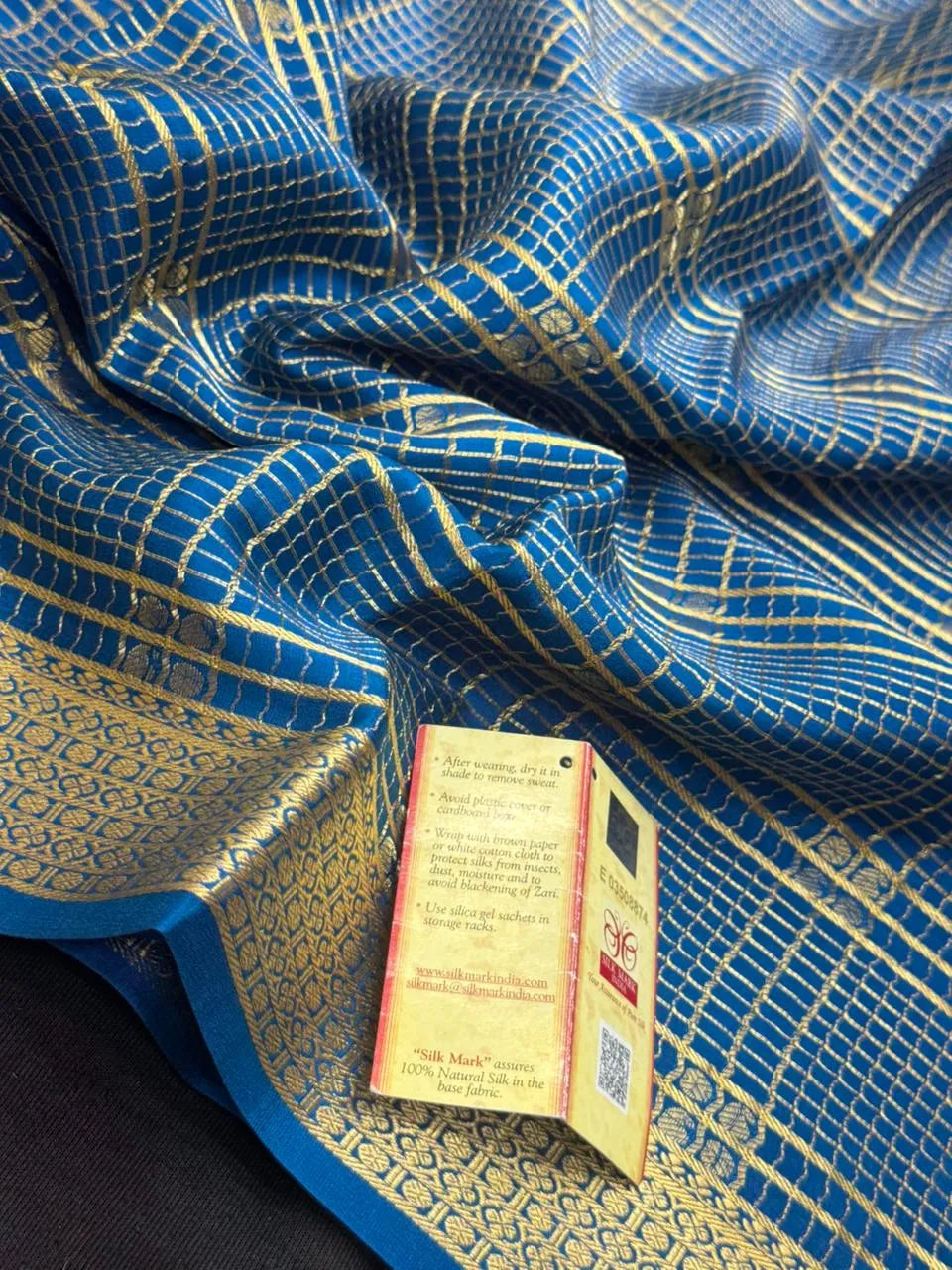 Handwoven Pure Mysore Silk Saree with Royal Chex Pattern (Chamundi)
