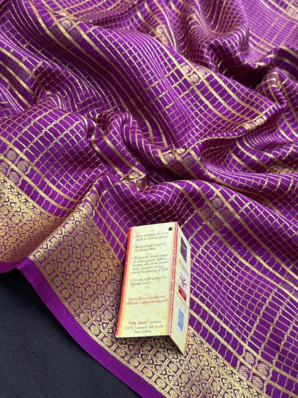 Handwoven Pure Mysore Silk Saree with Royal Chex Pattern (Chamundi)