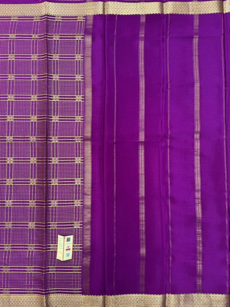 Handwoven Pure Mysore Silk Saree with Royal Chex Pattern (Chamundi)