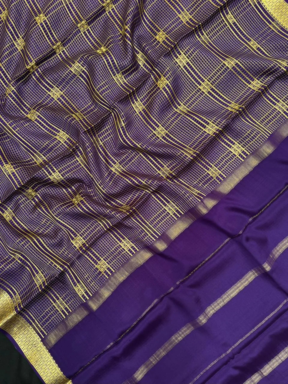 Handwoven Pure Mysore Silk Saree with Royal Chex Pattern (Chamundi)