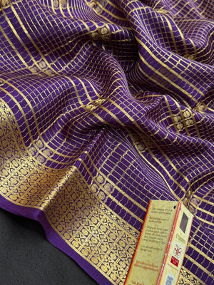 Handwoven Pure Mysore Silk Saree with Royal Chex Pattern (Chamundi)
