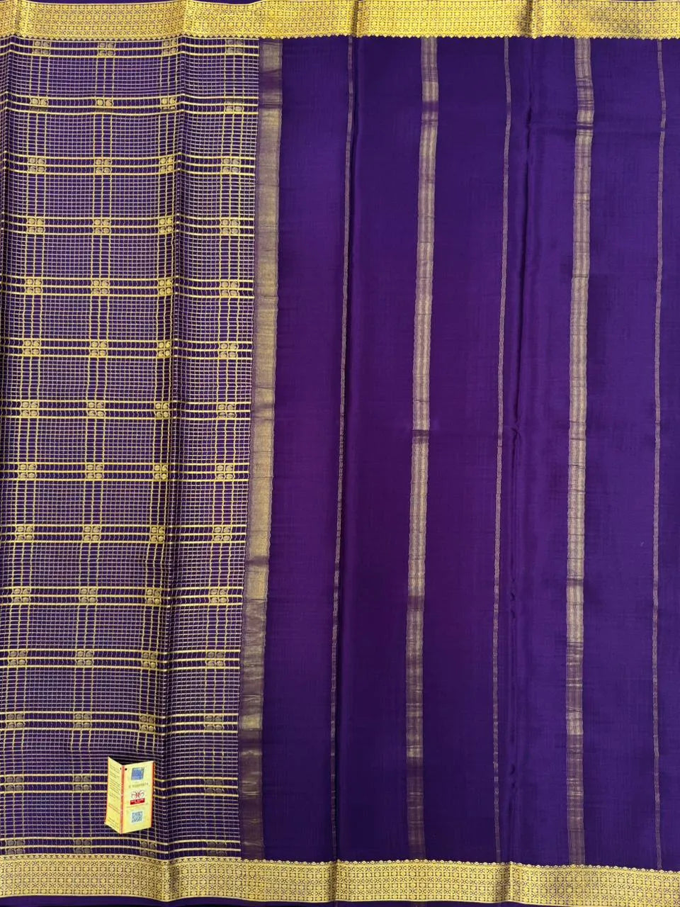 Handwoven Pure Mysore Silk Saree with Royal Chex Pattern (Chamundi)