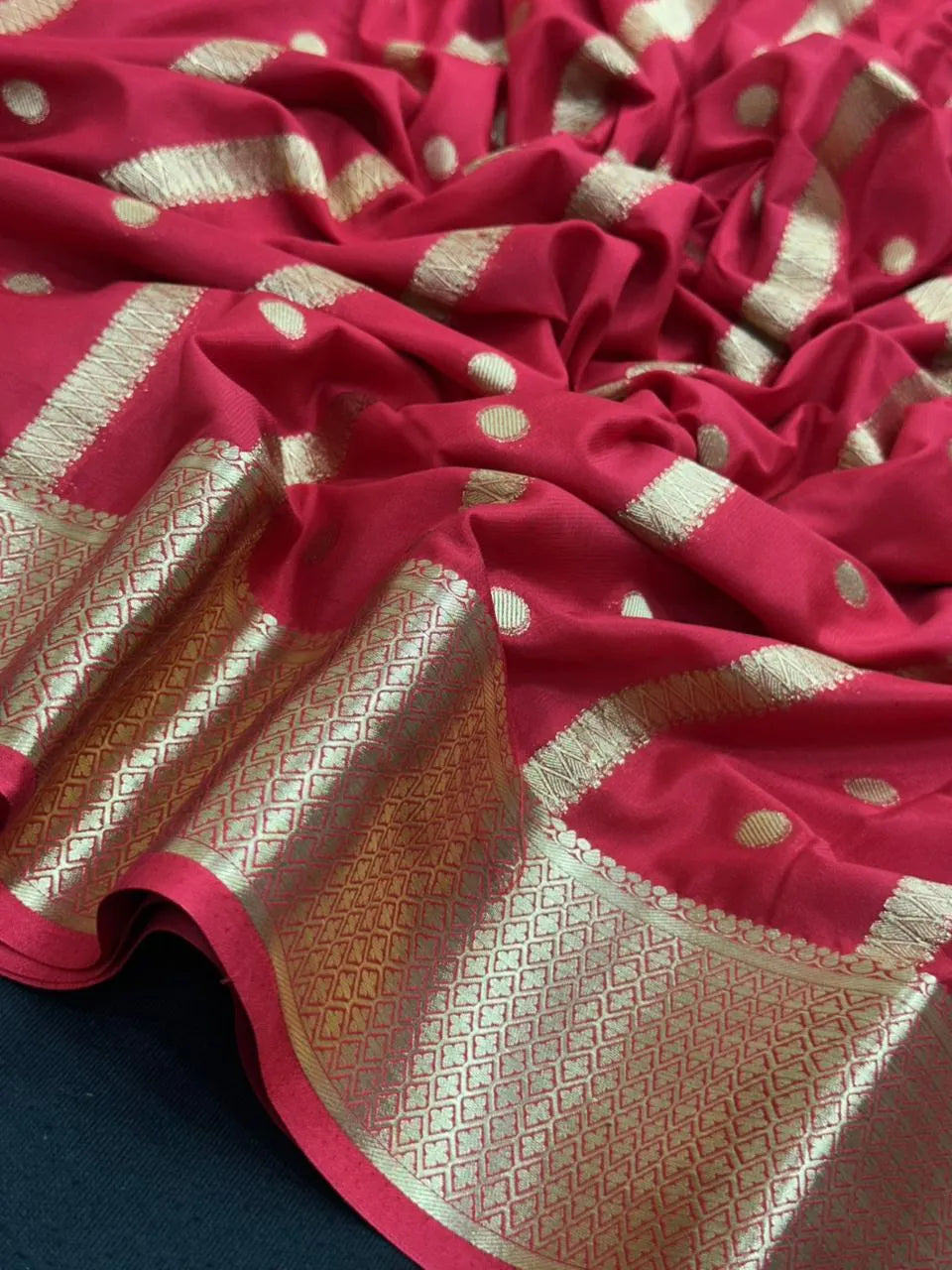 Premium Semi Mysore Crepe Saree with Elegant Weaving Design (Chiffon Stripe)