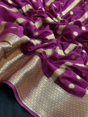 Premium Semi Mysore Crepe Saree with Elegant Weaving Design (Chiffon Stripe)