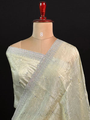 Party Wear Smooth Paper Silk Saree- Crush Embroidery 