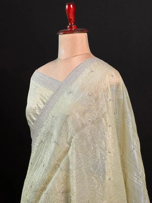Party Wear Smooth Paper Silk Saree- Crush Embroidery 