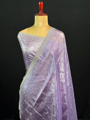 Party Wear Smooth Paper Silk Saree- Crush Embroidery 