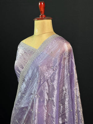 Party Wear Smooth Paper Silk Saree- Crush Embroidery 