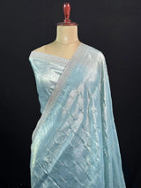 Party Wear Smooth Paper Silk Saree- Crush Embroidery 