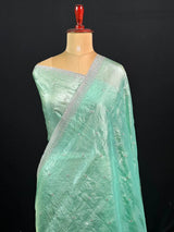 Party Wear Smooth Paper Silk Saree- Crush Embroidery 