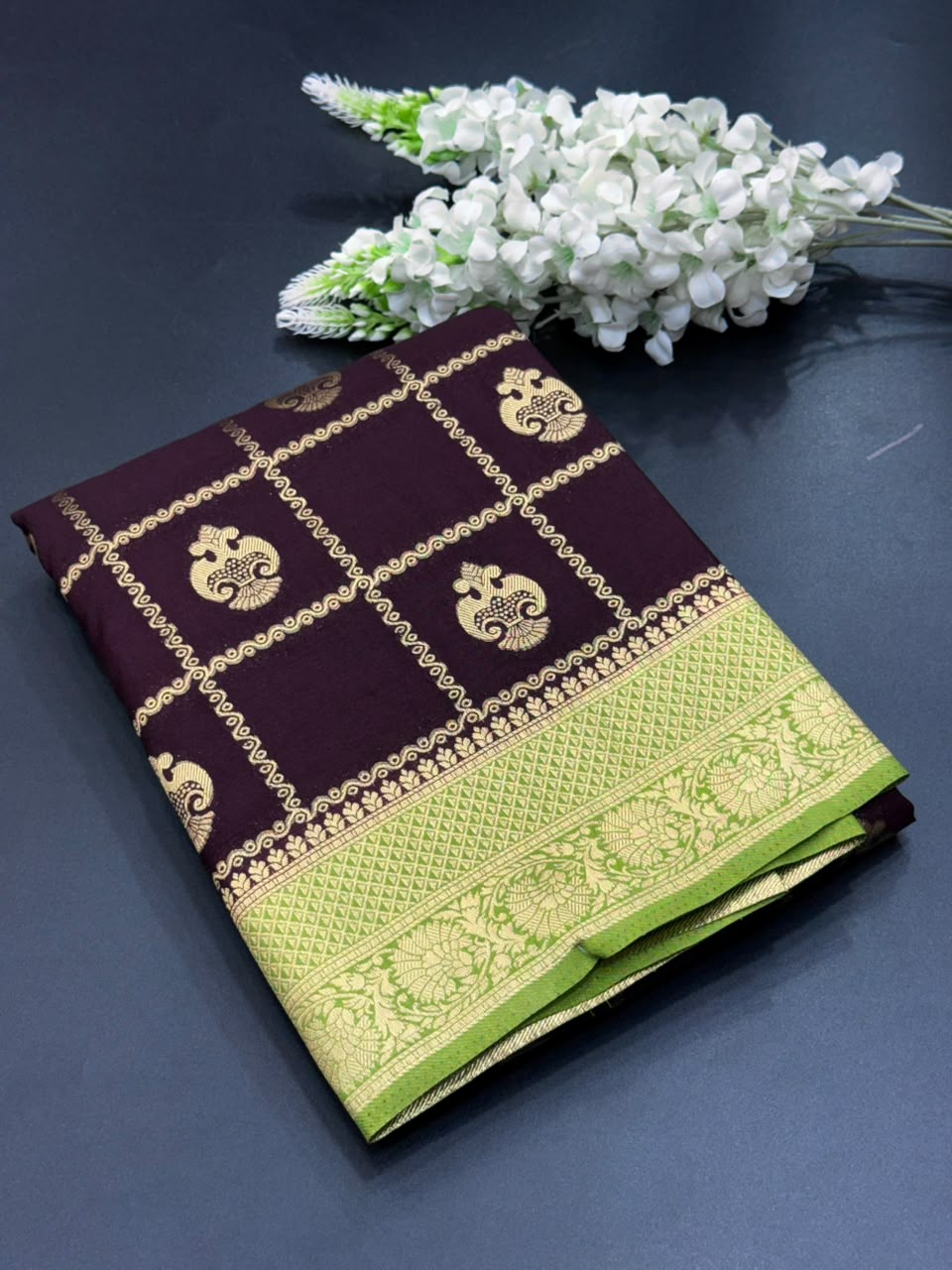 Semi Banarasi Khaddi Georgette Chex Buta Saree