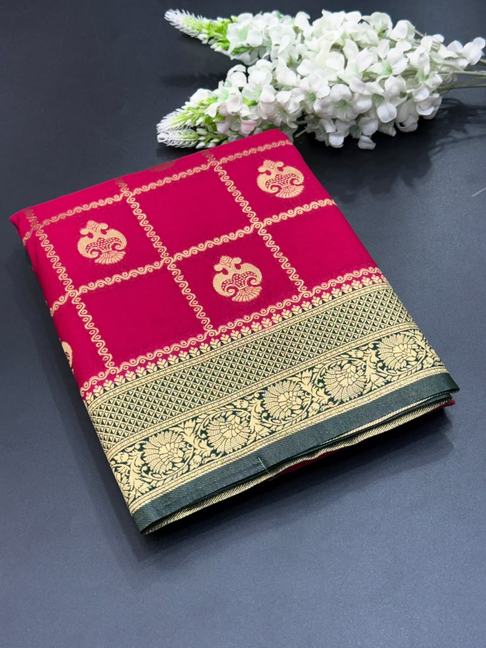 Semi Banarasi Khaddi Georgette Chex Buta Saree