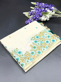 Linen Saree with Multicolour Floral Thread Embroidery & Zari Border