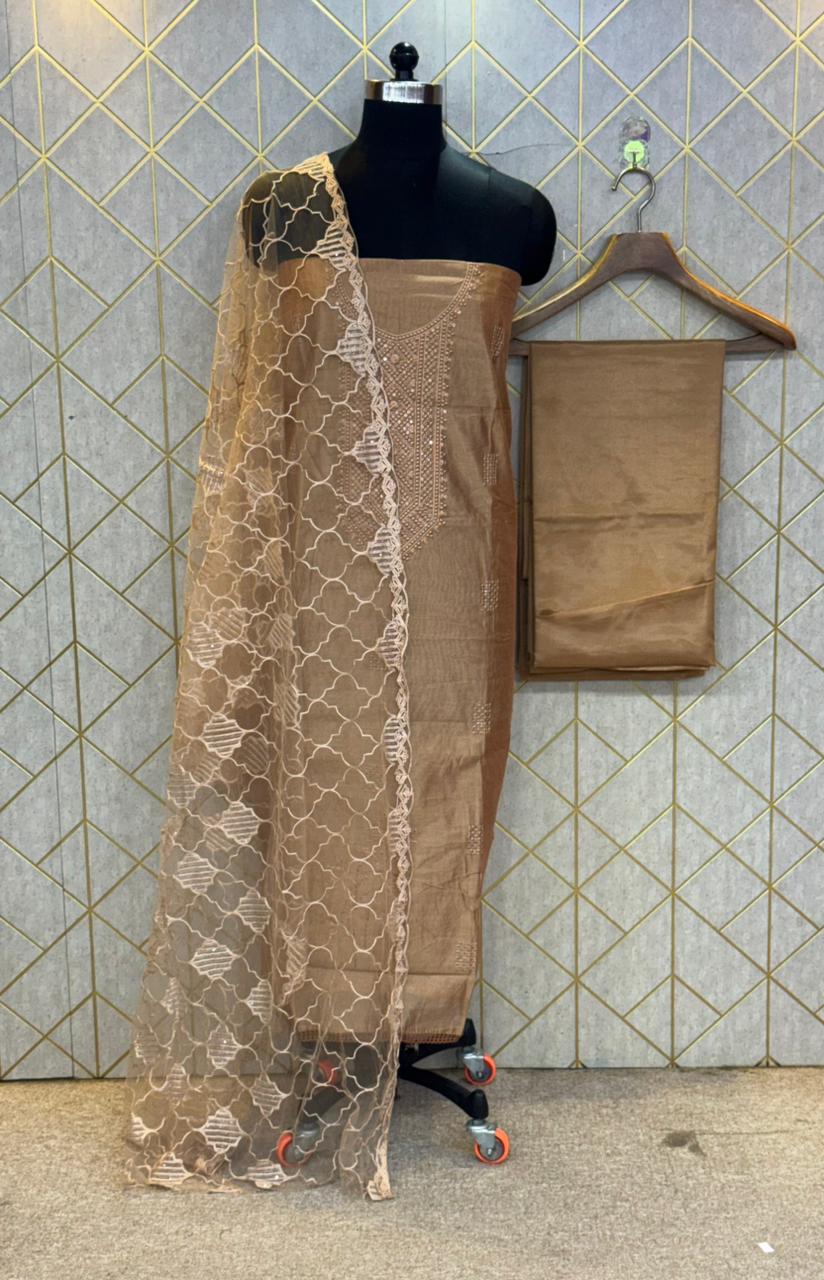 Ethereal Tradition – Pure Raw Silk Unstitched Ensemble