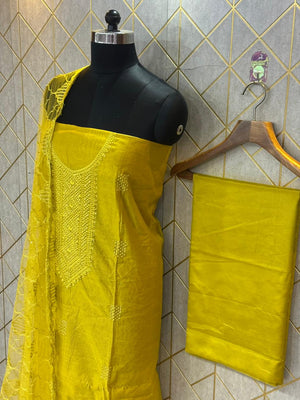 Ethereal Tradition – Pure Raw Silk Unstitched Ensemble