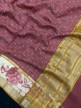 Musk Banarasi Malai Cotton Silk Saree- Gulab Sico