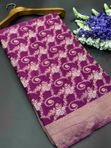 Purple Color Floral Zari Georgette Silk Saree