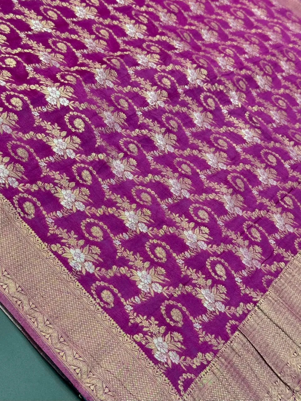 Purple Color Floral Zari Georgette Silk Saree
