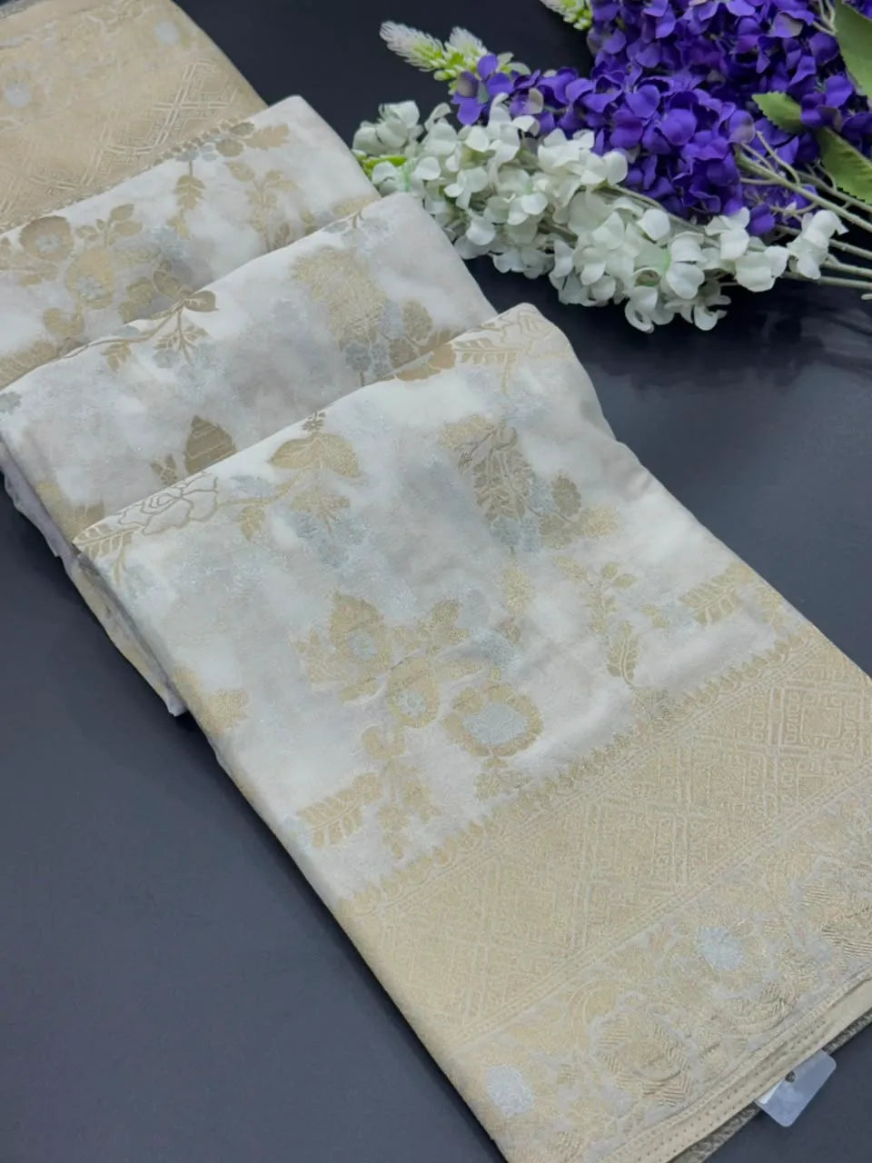 Royal Navy Blue Floral Zari Georgette Silk Saree