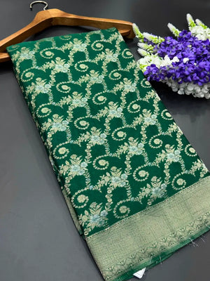 Purple Color Floral Zari Georgette Silk Saree