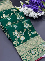 Royal Navy Blue Floral Zari Georgette Silk Saree