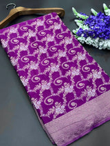 Purple Color Floral Zari Georgette Silk Saree
