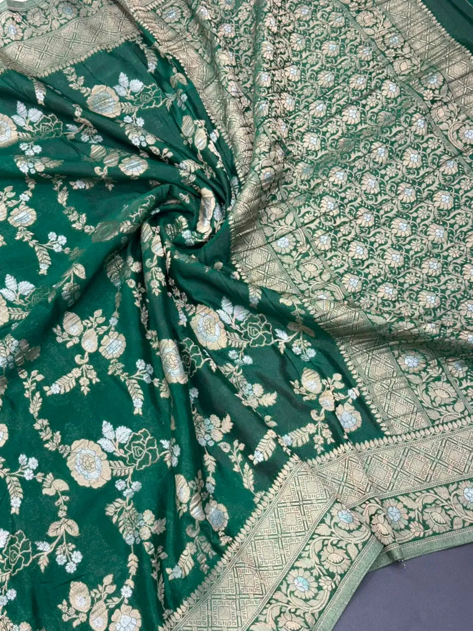 Royal Navy Blue Floral Zari Georgette Silk Saree