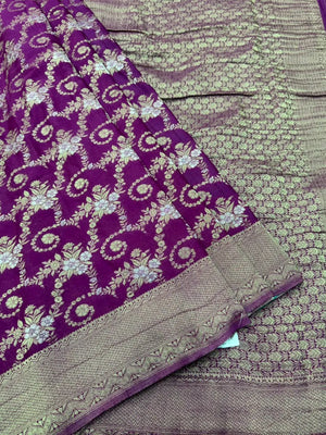 Purple Color Floral Zari Georgette Silk Saree