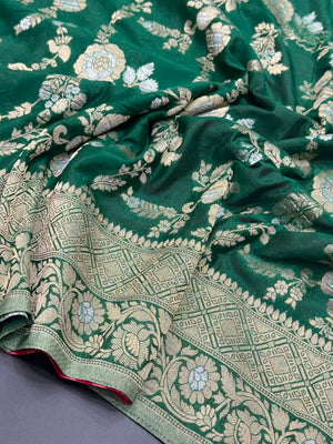 Royal Navy Blue Floral Zari Georgette Silk Saree