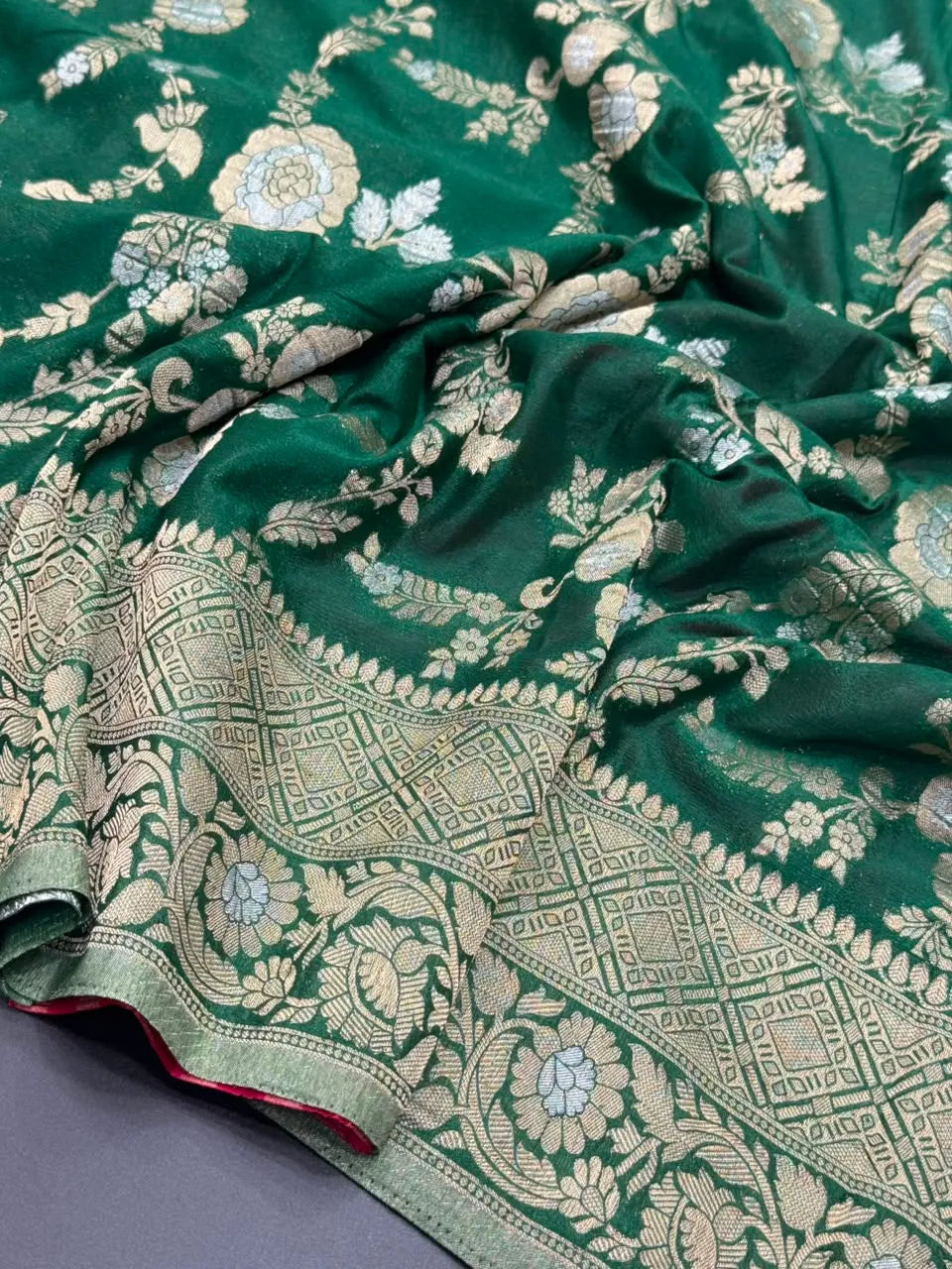 Royal Navy Blue Floral Zari Georgette Silk Saree