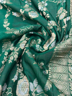 Royal Navy Blue Floral Zari Georgette Silk Saree