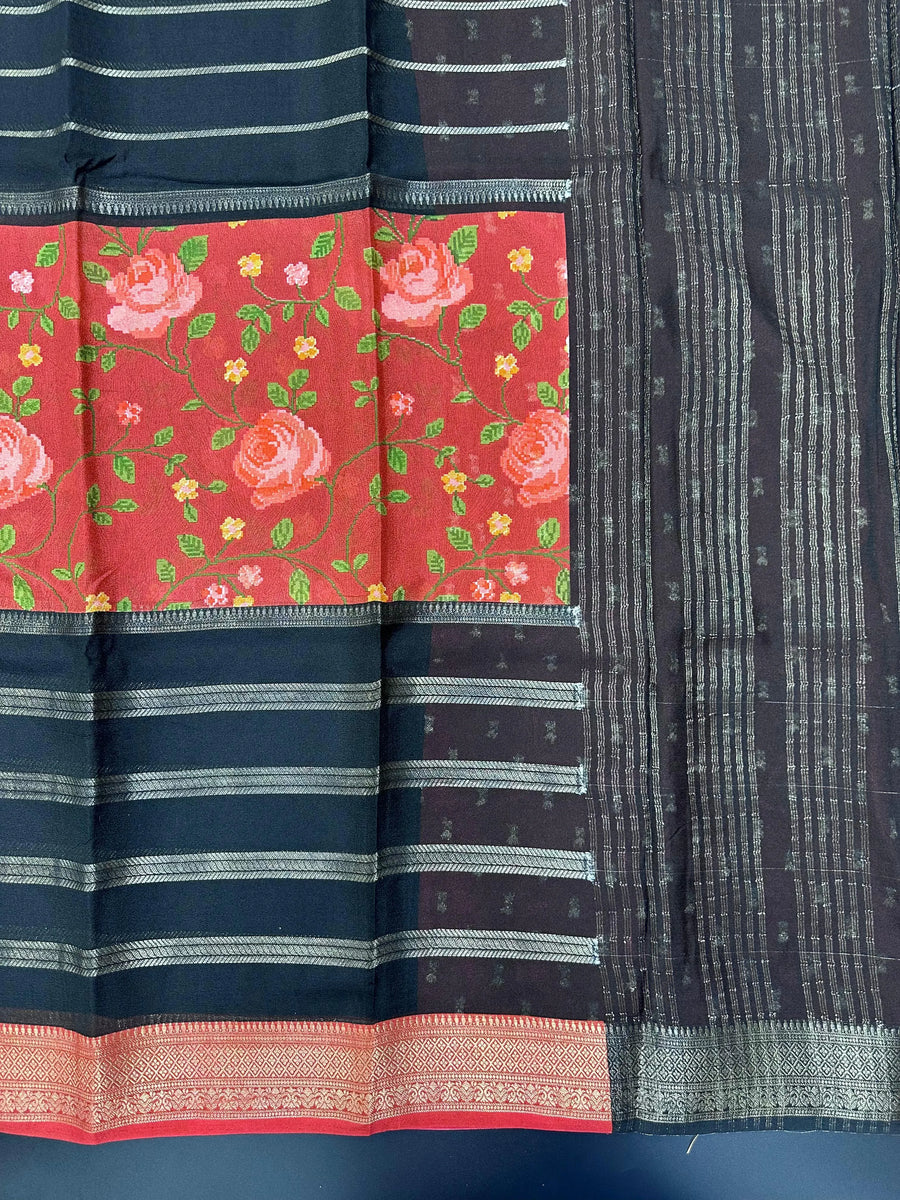 Banarasi Semi Khaddi Chiffon Saree-Mul Mul Cotton