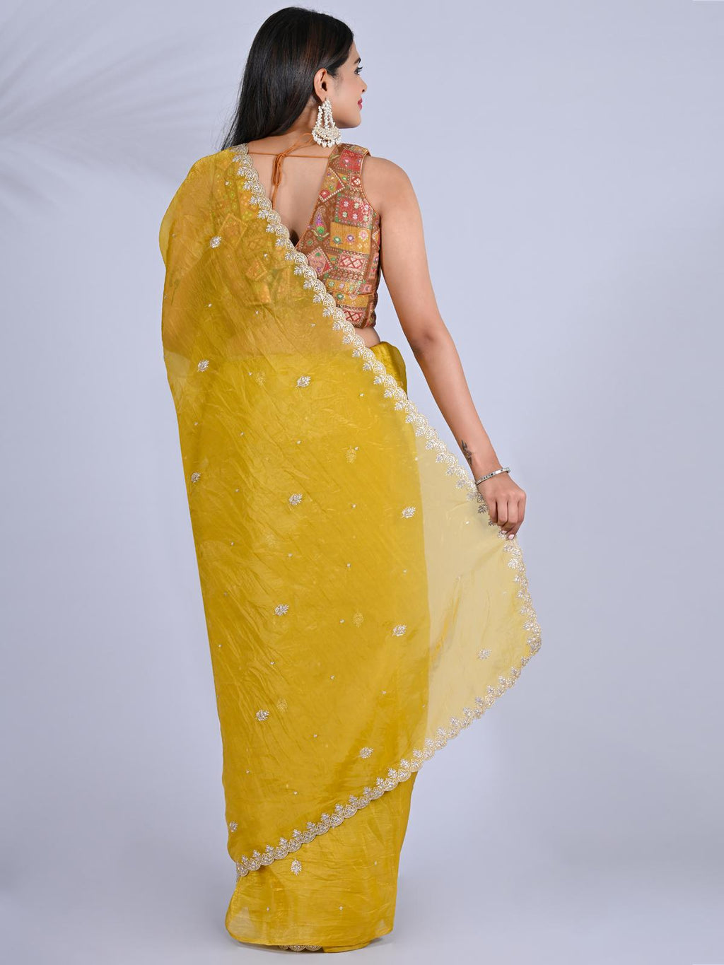 Party Wear Smooth Paper Silk Saree- Crush Embroidery