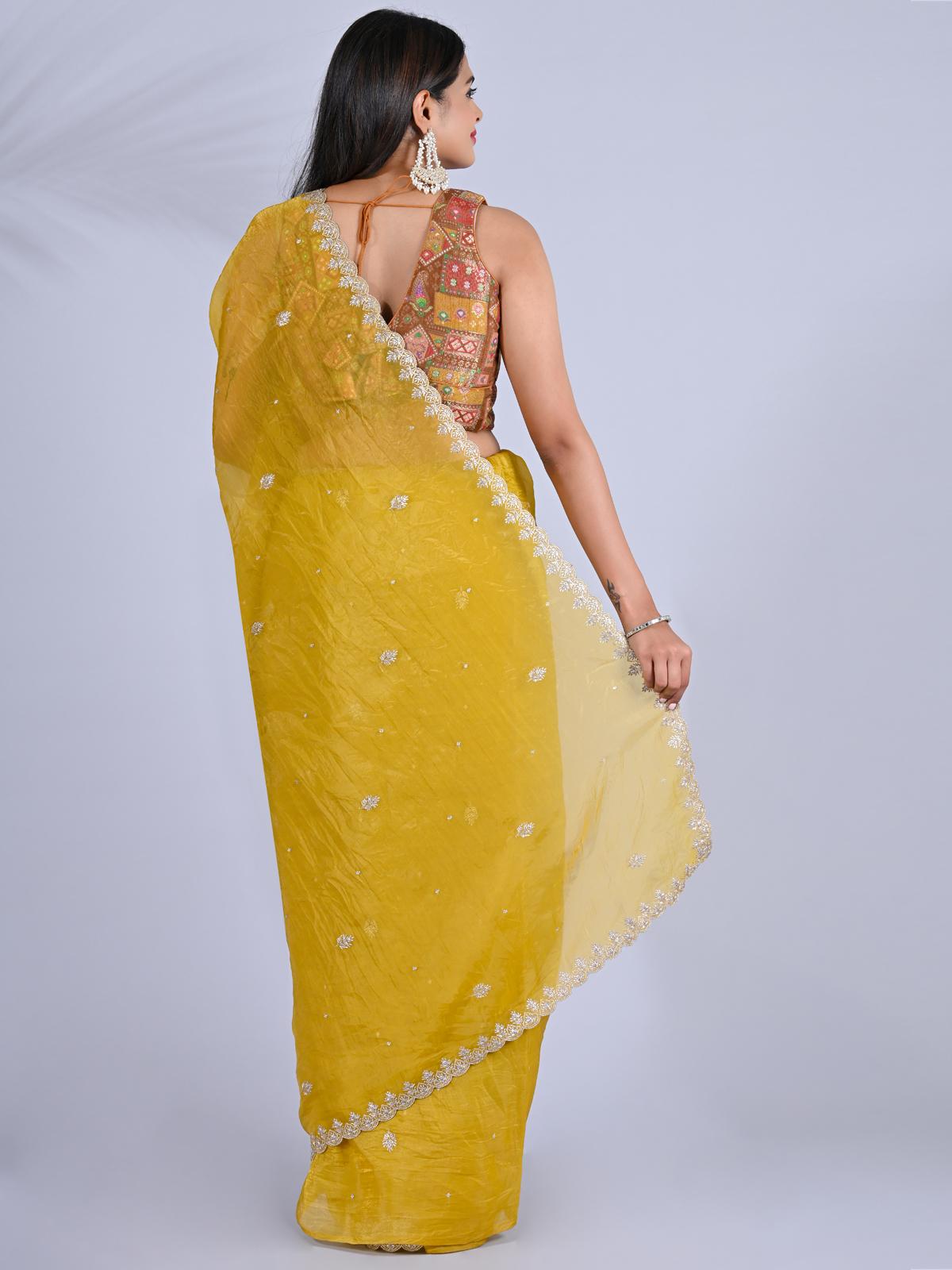 Party Wear Smooth Paper Silk Saree- Crush Embroidery