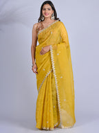 Party Wear Smooth Paper Silk Saree- Crush Embroidery